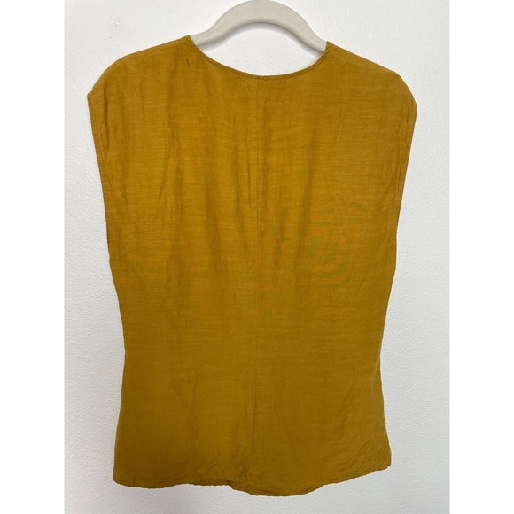 Zara Woman Sz 5 Knotted V-Neck Top Mustard Yellow Sleeveless Linen Cotton Blend - Picture 15 of 16